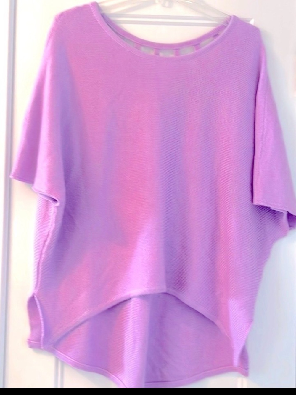 Allen B Oversized Knit Short Sleeve Sweater M Lavender Cut Out Poncho Relaxed